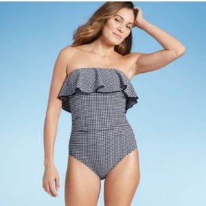 Women's Bandeau Flounce Front Ruched Full Coverage One Piece Swimsuit - Kona Sol